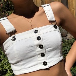 WHITE BUTTON UP CROP TOP W/ SILVER HARDWARE